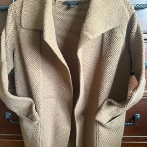 Ann Taylor Camel Coatigan Seed stitch, cardigan sweater duster jacket PETITE XS